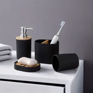 Nr.21 (4)-teiliges Bambusdeckel-Badezimmer-Set