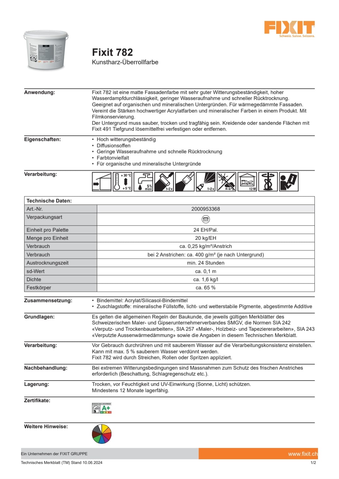 FIXIT 782 Kunststofffarbe Weiss – Fassadenfarbe für Aussen & Innen, 20 kg – Bild 2