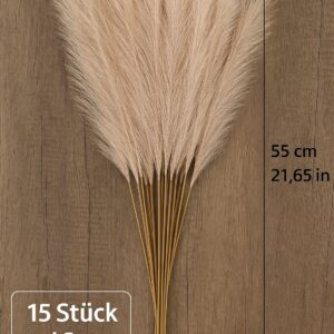 15 Stück Künstliche Pampasgras Dekoration-Pampasgras 55 cm – Farbe Leichter Kaffee