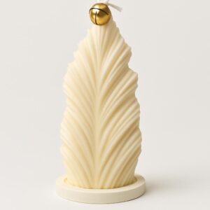 Federblatt Kerze – Weiss, ohne Duft ,Handgemacht in der Schweiz aus natürlichem Sojawachs.