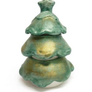 Keramik Weihnachtsbaum mit 2 Sojawachs-Kerzen – Grün Gold – Handgemacht